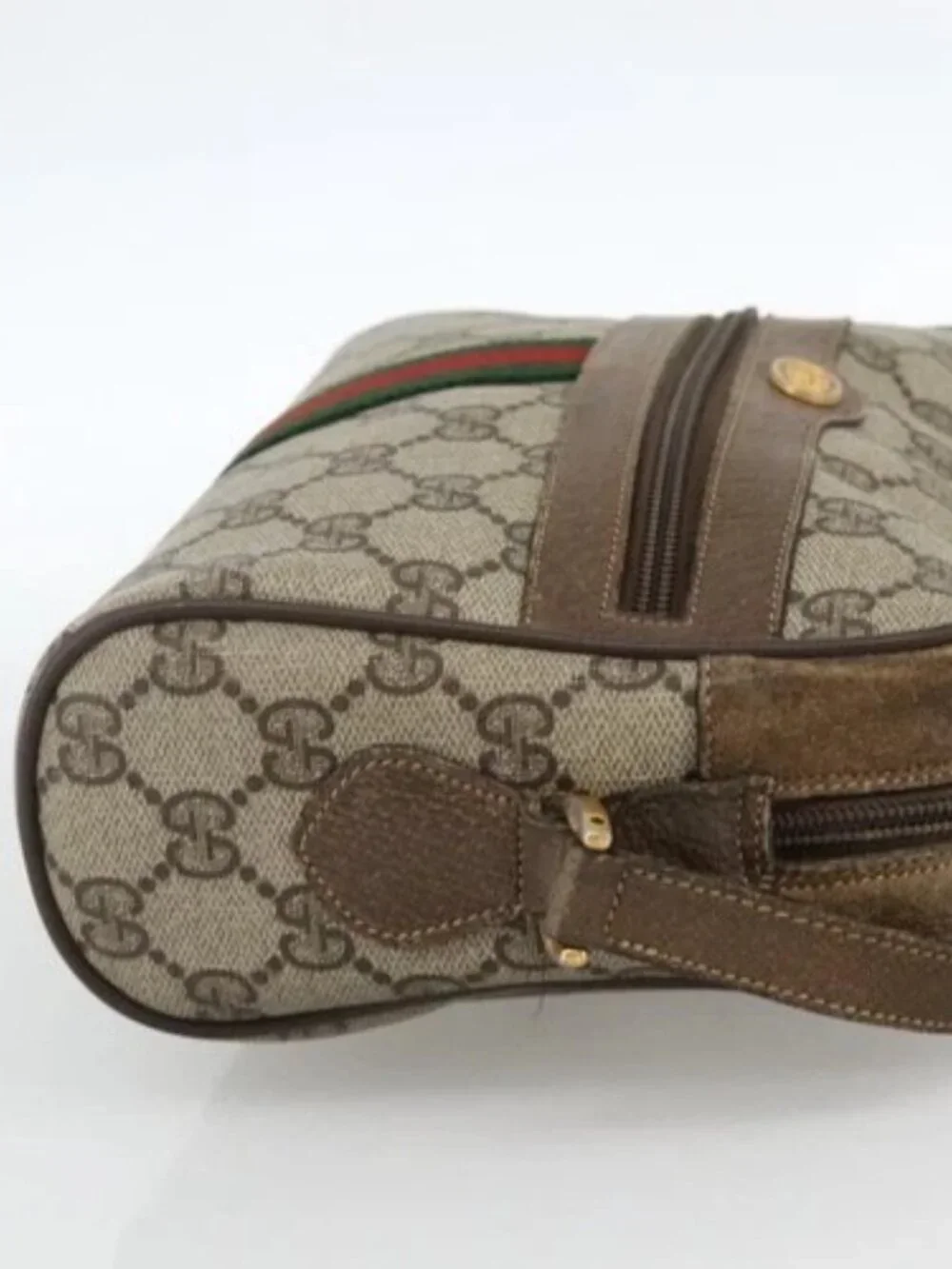 GUCCI GG Supreme Web Sherry Line Bag PVC Beige Gold 75 02 004 Auth BAZ578